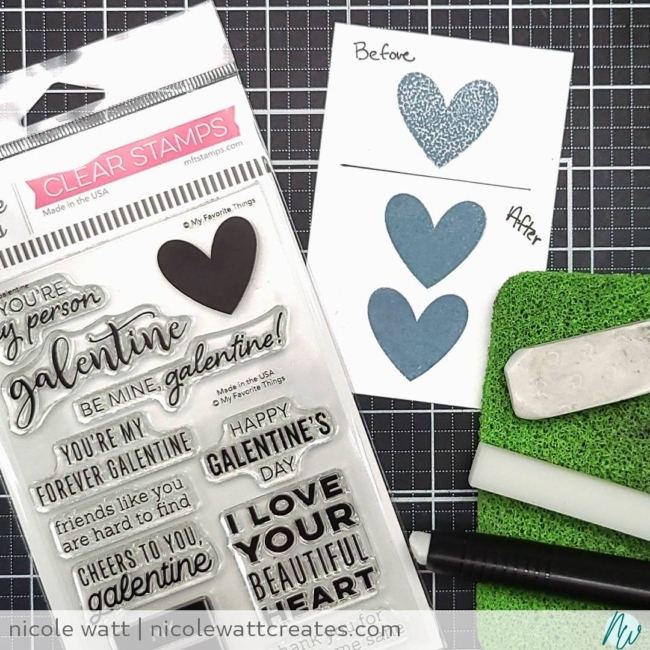 before an after photo from conditioning rubber and photopolymer stamps