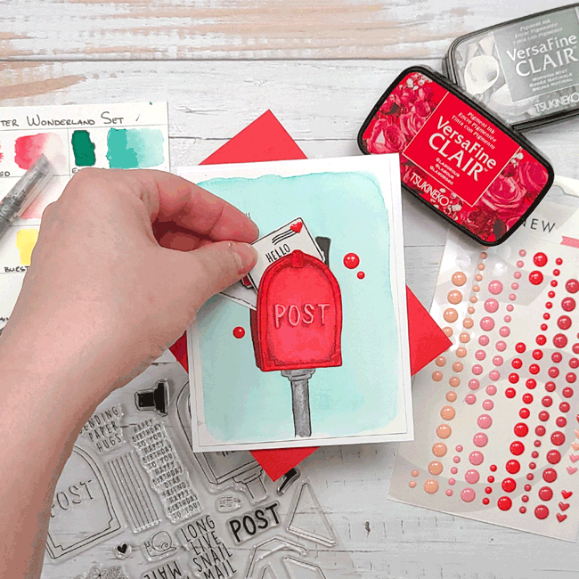 handmade interactive greeting card featuring concord & 9th mail drop and no-line watercoloring
