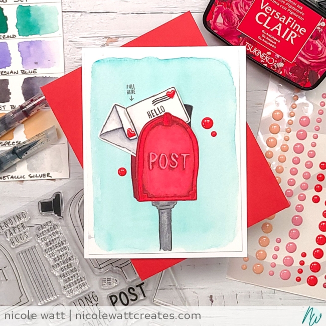 handmade interactive greeting card featuring concord & 9th mail drop and no-line watercoloring