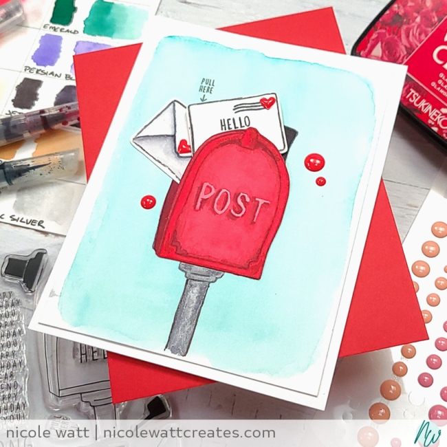 handmade interactive greeting card featuring concord & 9th mail drop and no-line watercoloring