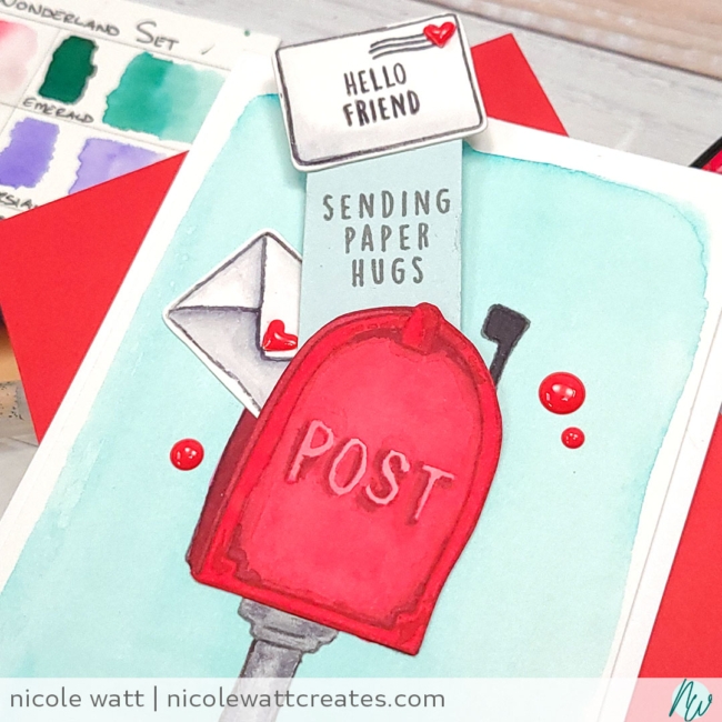 handmade interactive greeting card featuring concord & 9th mail drop and no-line watercoloring