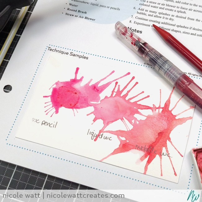 Image of the watercolor splashes technique by Nicole Watt at Nicole Watt Creates