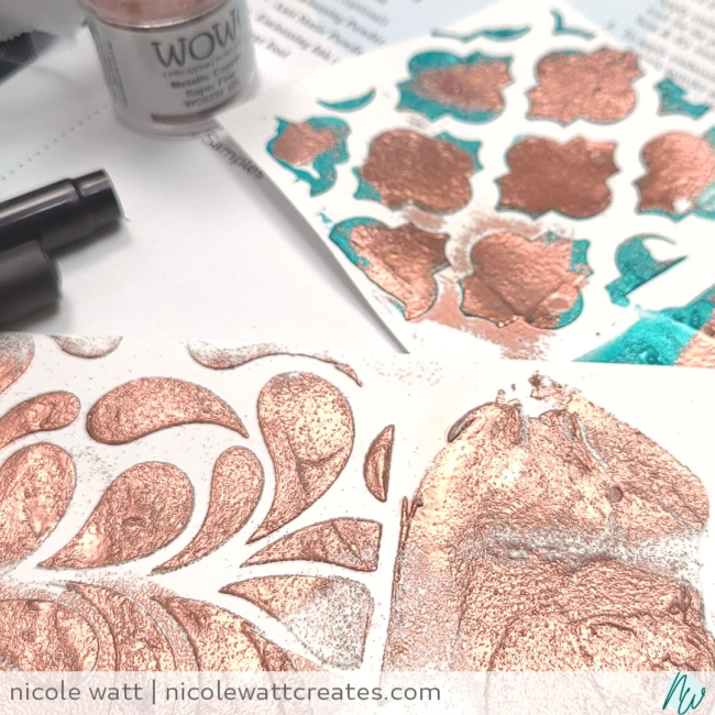 Image of a technique combining embossing paste and embosing powder by Nicole Watt at Nicole Watt Creates