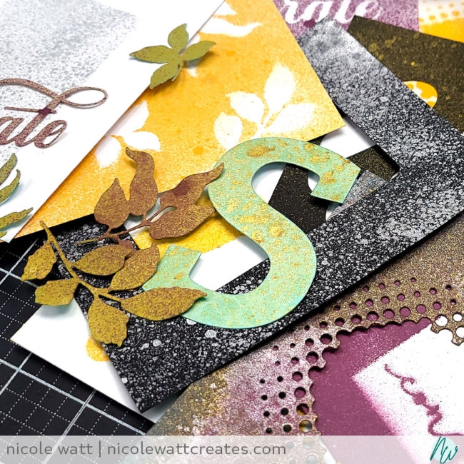 Image of diecuts paired with ink sprays by Nicole Watt at Nicole Watt Creates