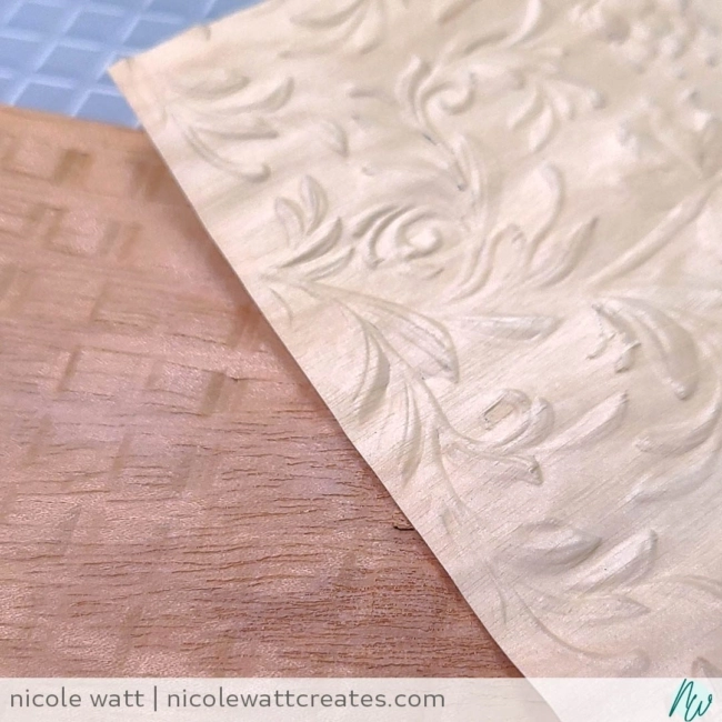 picture of wood sheets embossed with an embossing folder