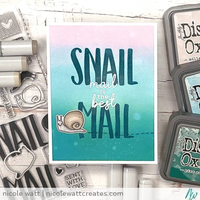 greeting card featuring distress oxides and concord & 9th Snail Mail
