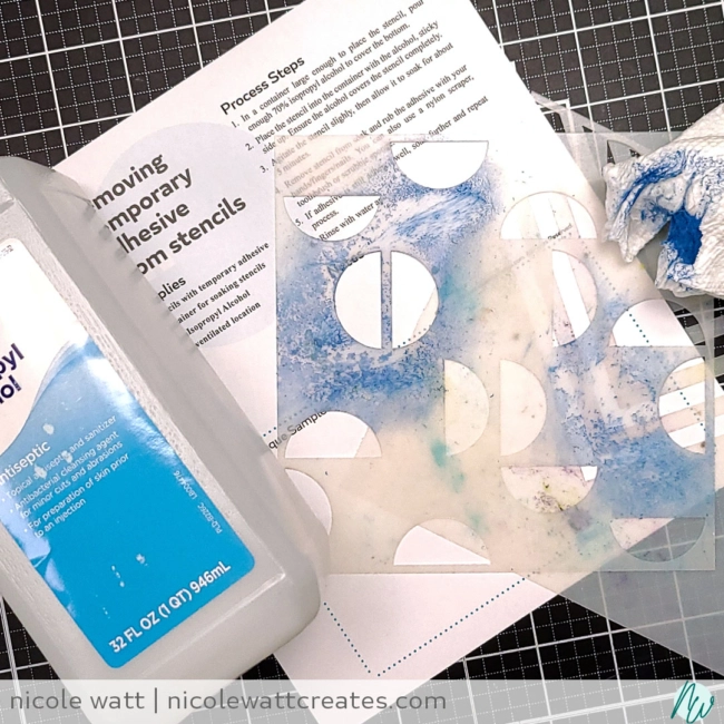 Image of dirty, gummy stencils that need to be cleaned, by Nicole Watt at Nicole Watt Creates